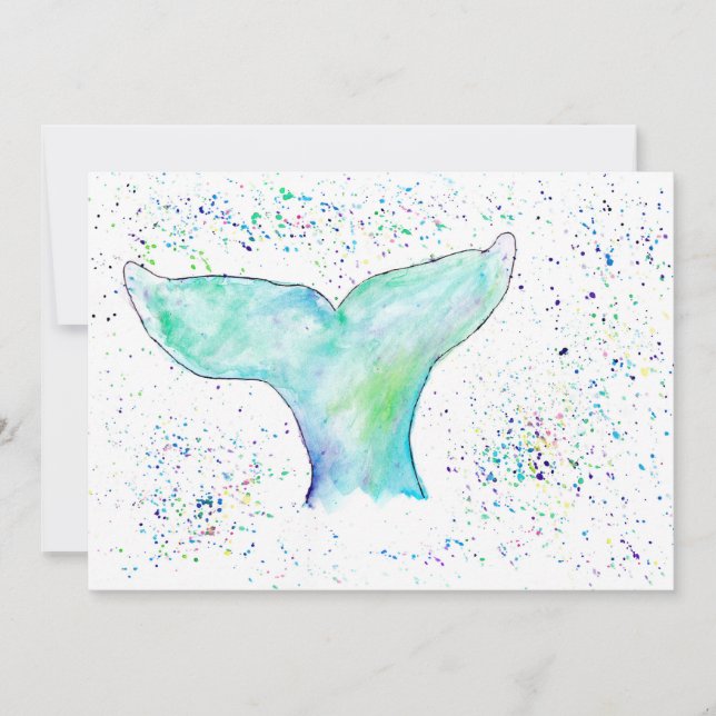 Watercolour Whale Tail Invitation (Front)