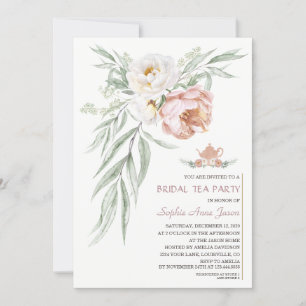 Watercolour White Dusty Rose Flowers Bridal Shower Invitation