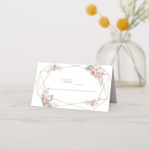 Watercolour White Dusty Rose Flowers Wedding  Place Card