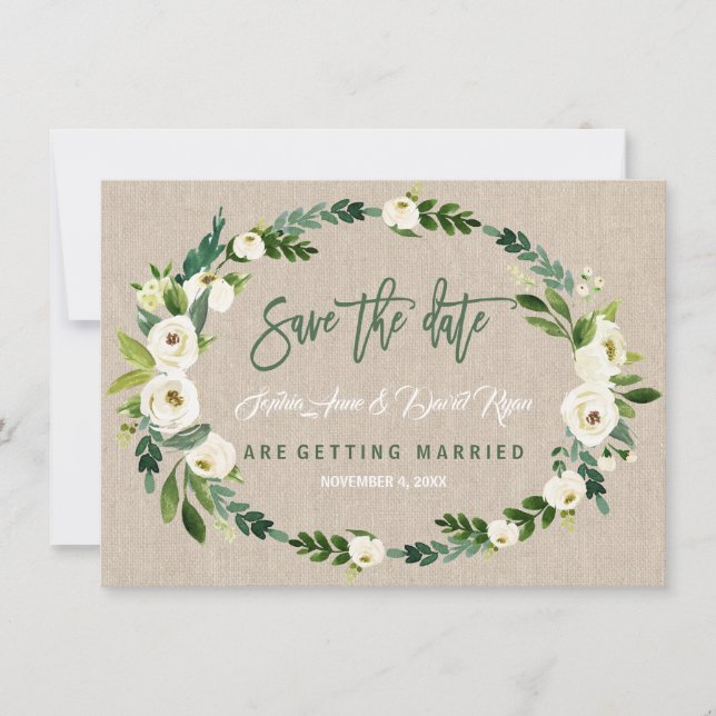 Watercolour White Floral Handwriting Save The Date (Front)