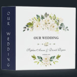 Watercolour White Flowers Wedding Album 3 Ring Binder<br><div class="desc">Elegant card design featuring watercolour delicate white flowers and green leaves,  a faux gold cross and frame,  floral divider,  on a white background. On the back white flowers bouquet. Use Personalise tool to add your info,  change fonts,  font's colours. For matching items,  please,  visit my Delicate White Flowers Collection.</div>