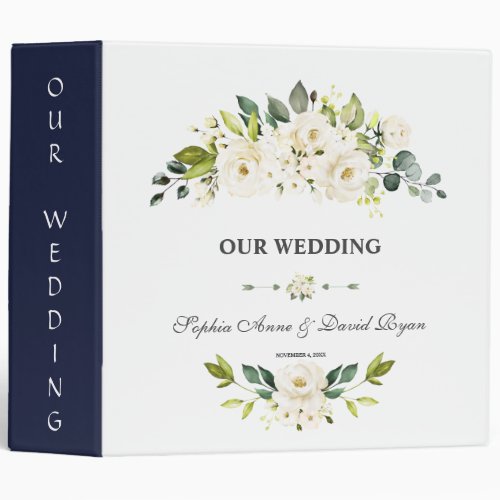 Watercolour White Flowers Wedding Album 3 Ring Binder