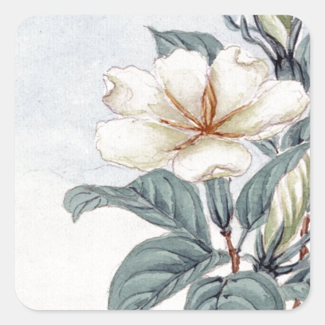 Watercolour White Jasmine Flower Square Sticker (Front)
