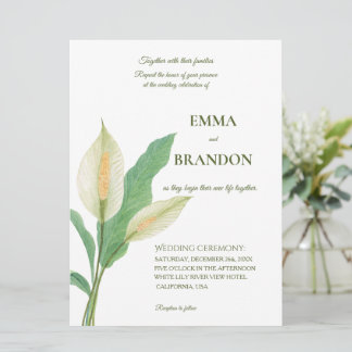 Watercolour white peace lily - mimimalist wedding invitation