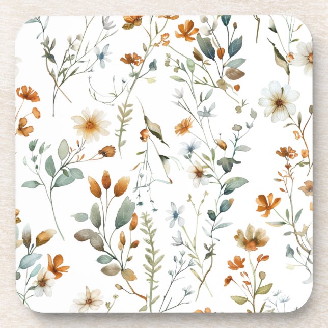  Watercolour wild flower Boho style Beverage Coaster (Front)
