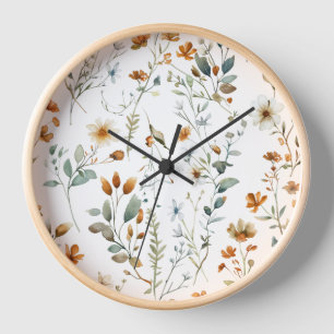 Watercolour wild flower Boho style Clock