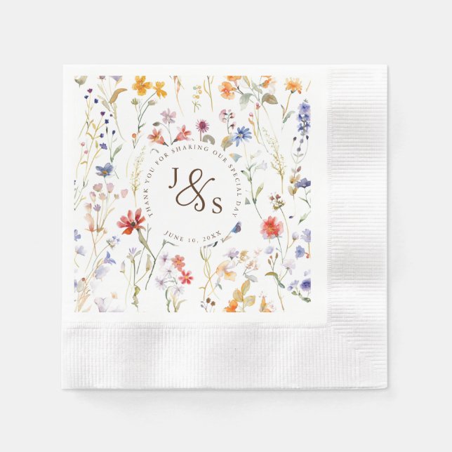  Watercolour wild flower Boho style engagement Napkins (Front)