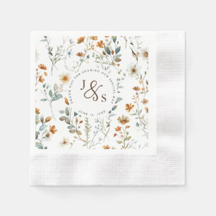 Watercolour wild flower Boho style engagement Napkins