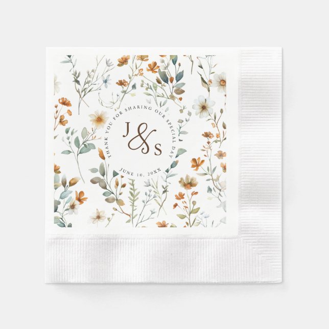  Watercolour wild flower Boho style engagement Napkins (Front)