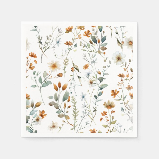  Watercolour wild flower Boho style Napkins (Front)