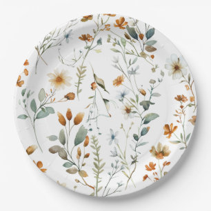  Watercolour wild flower Boho style Paper Plates
