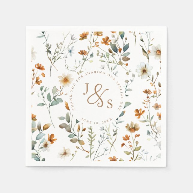  Watercolour wild flower Boho wedding Napkins (Front)
