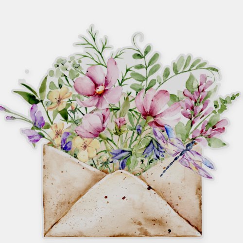 Watercolour Wild Flower Posy Bouquet in Envelope Sticker