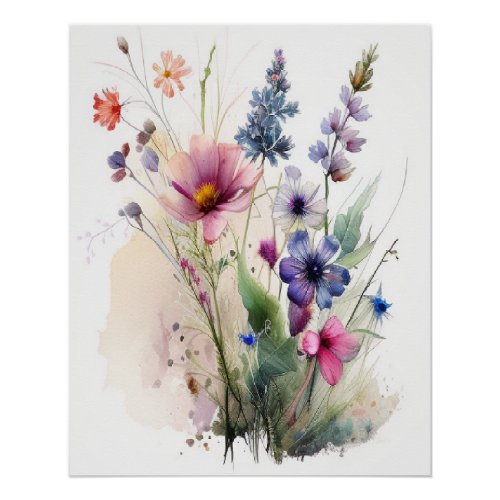 watercolour Wild Flowers Poster