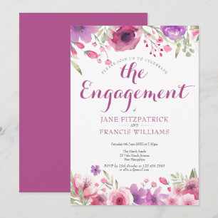 Watercolour Wild Rose Floral Engagement Party Invitation