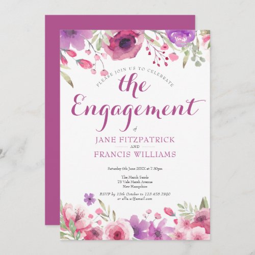 Watercolour Wild Rose Floral Engagement Party Invitation