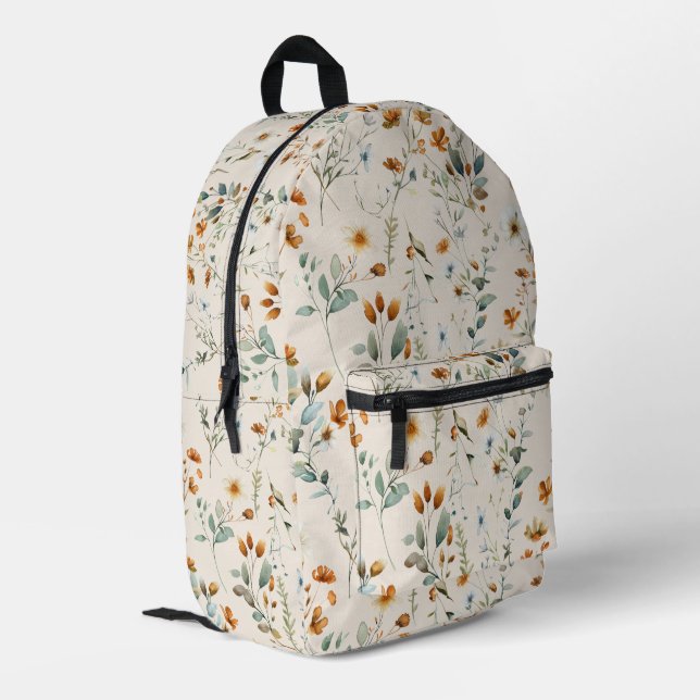  Watercolour wildflower boho Printed Backpack (Back Corner Left)