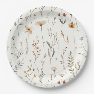 Watercolour wildflower boho style paper plates