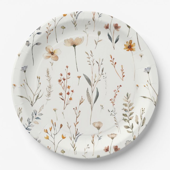 Watercolour wildflower boho style paper plates (Front)