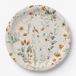 Watercolour wildflower boho style party Paper Plates