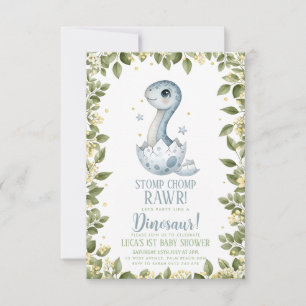 watercolour wildflower Dinosaur Baby Shower Invitation