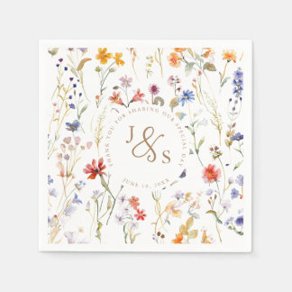  Watercolour wildflower elegant wedding Napkins