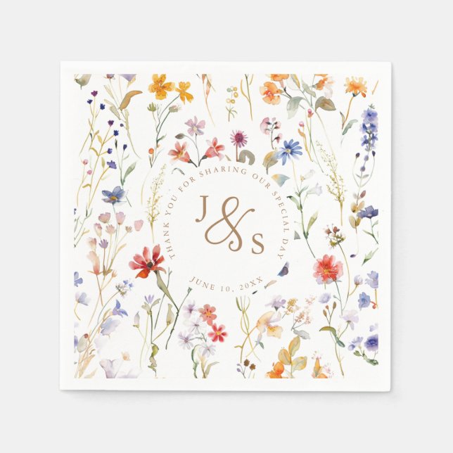  Watercolour wildflower elegant wedding Napkins (Front)