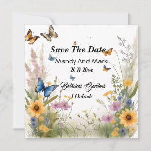 Watercolour Wildflowers And Butterflies, Save The Date