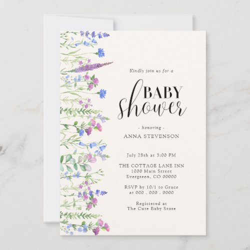 Watercolour Wildflowers Baby Shower Invitation