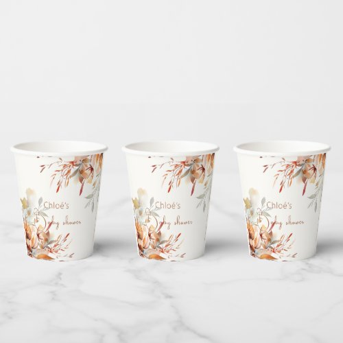 Watercolour wildflowers baby shower  paper cups