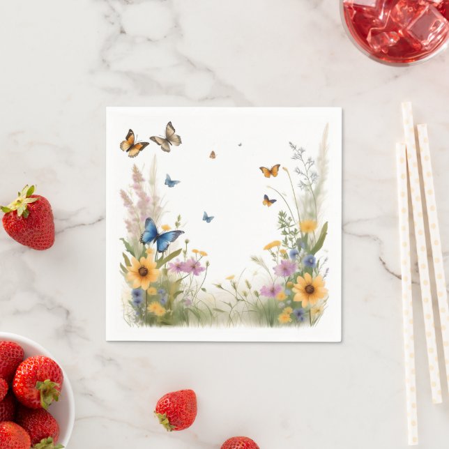 Watercolour Wildflowers Grasses And Butterflies, Napkins (Insitu)