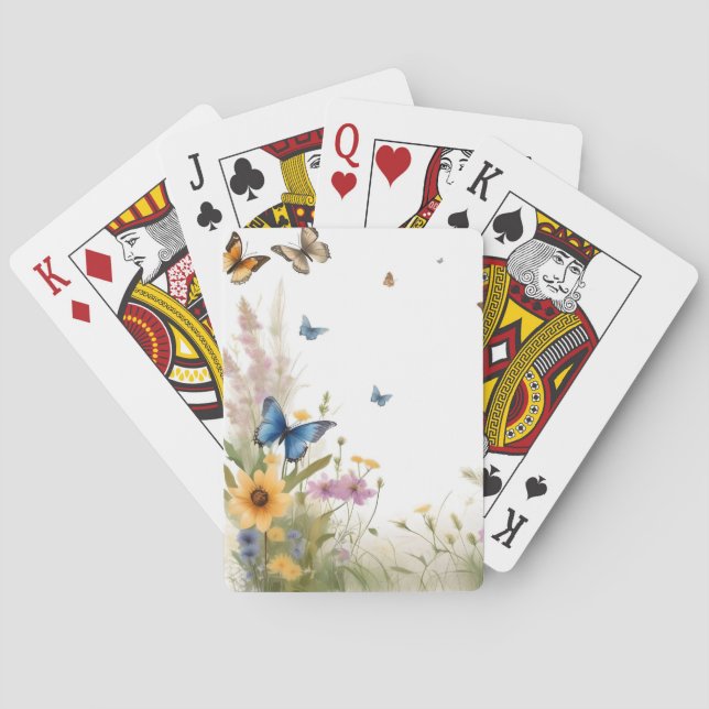 Watercolour Wildflowers Grasses And Butterflies, Poker Cards (Back)
