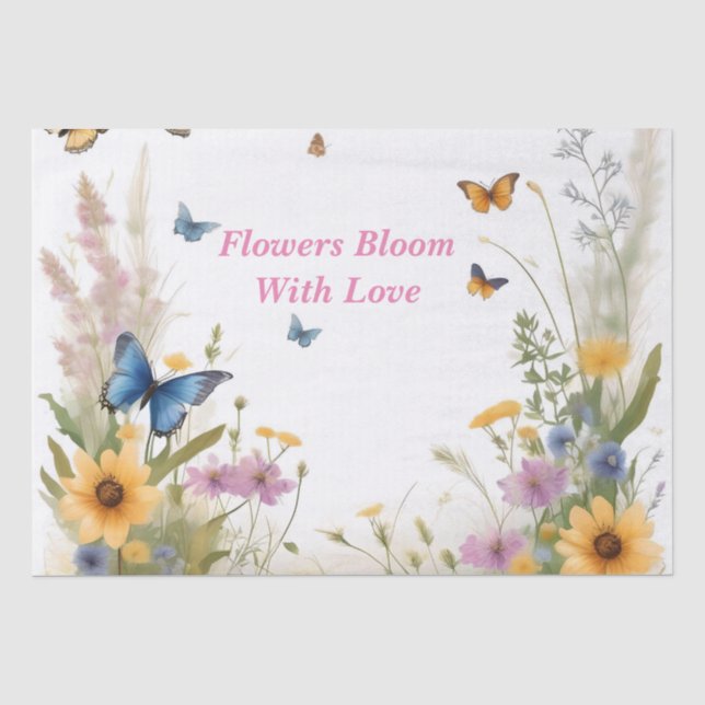 Watercolour Wildflowers Grasses And Butterflies, Tissue Paper (Front)