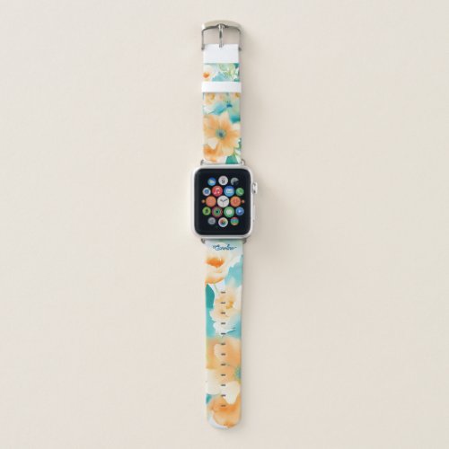 Watercolour wildflowers orange teal apple watch band