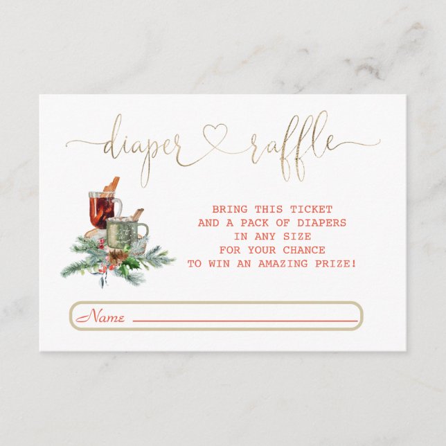 Watercolour Winter Botanical Gold Diaper Raffle Enclosure Card (Front)