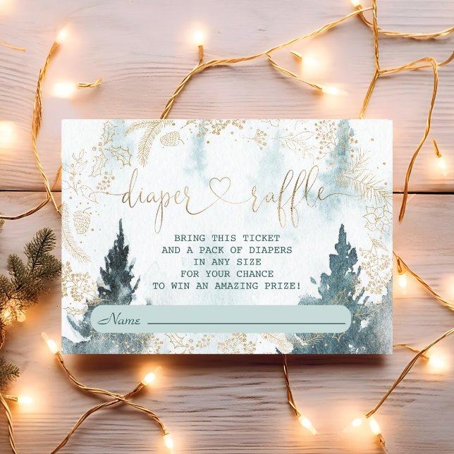 Watercolour Winter Scenery Gold Diaper Raffle Enclosure Card (Creator Uploaded)