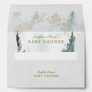 Watercolour Winter Scenery Gold Wreath Baby Shower Envelope