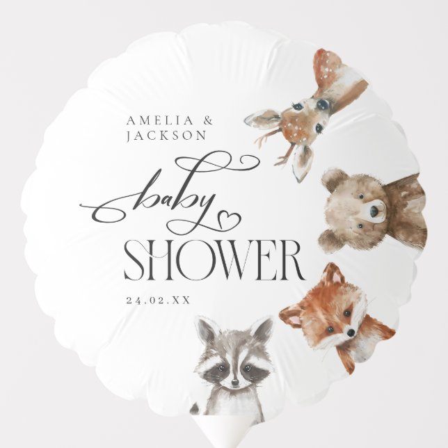 Watercolour Woodland Animals Modern Baby Shower Balloon (Front)