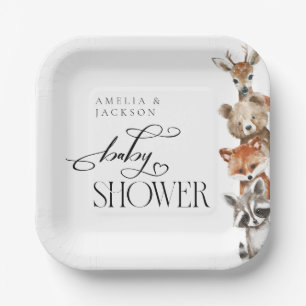 Watercolour Woodland Animals Modern Baby Shower Paper Plates