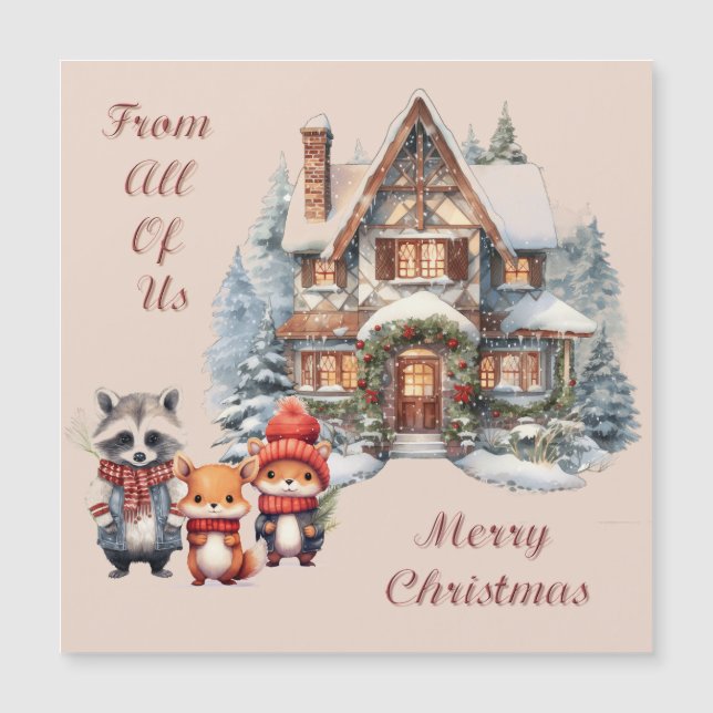 Watercolour Woodland Christmas Magnetic Card (Front)