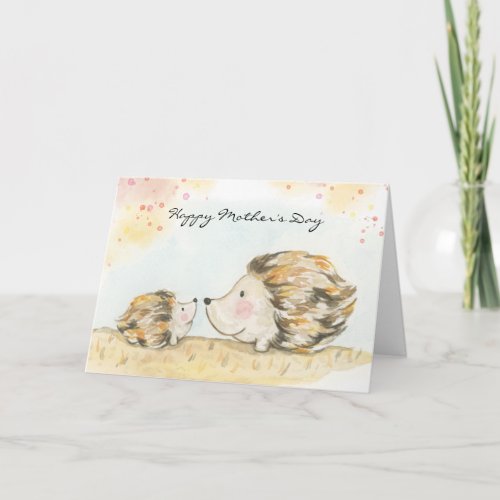 watercolour woodland hedgehogmothers day card