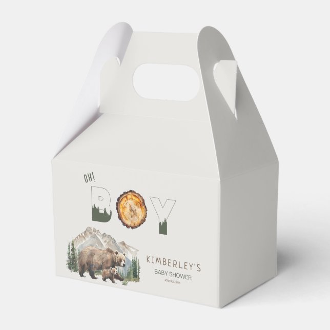 Watercolour Woodland  Oh Boy Bear Baby Shower Favor Boxes (Front Side)