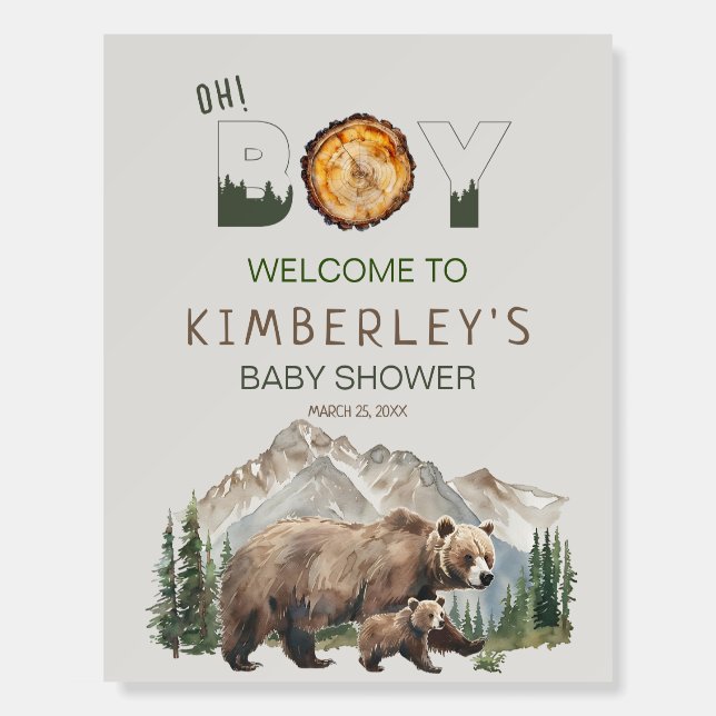 Watercolour Woodland  Oh Boy Bear Baby Shower Foam Board (Front)