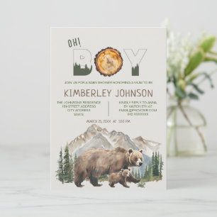 Watercolour Woodland Oh Boy Bear Baby Shower Invitation