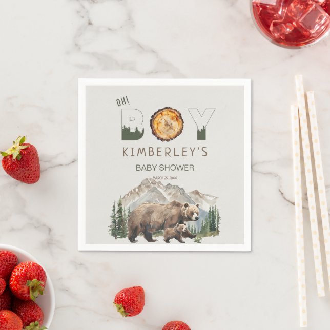 Watercolour Woodland  Oh Boy Bear Baby Shower Napkins (Insitu)