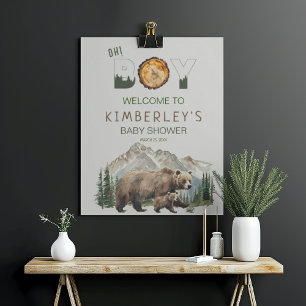 Watercolour Woodland  Oh Boy Bear Baby Shower Poster