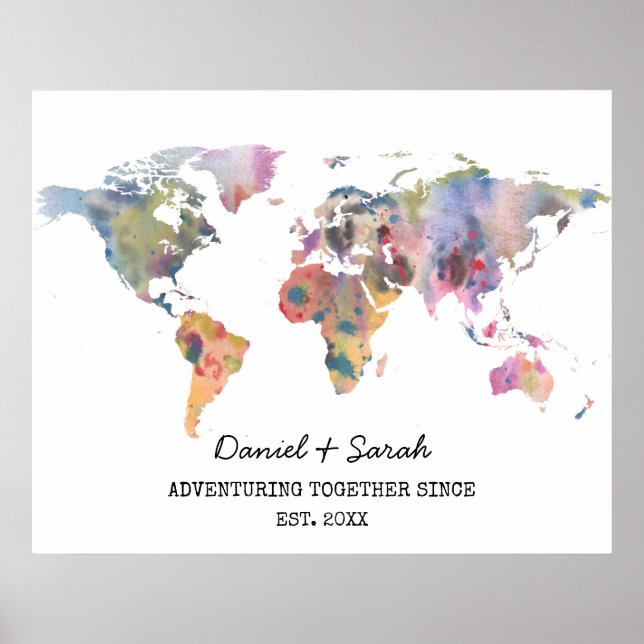 Watercolour world map abstract art poster (Front)