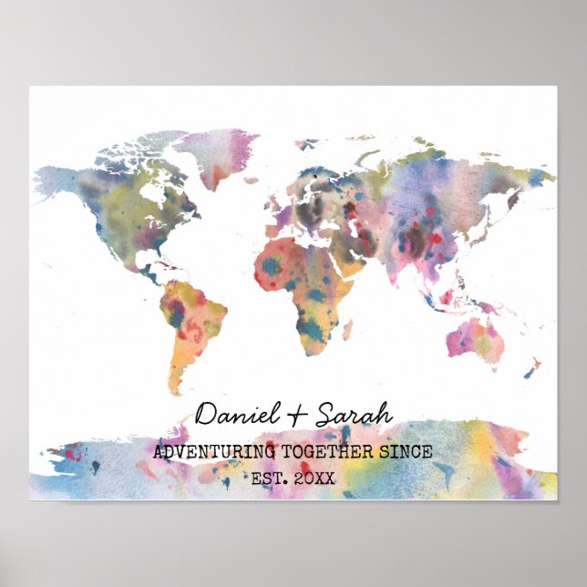 Watercolour world map abstract art poster (Front)