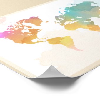 Watercolour World Map Poster | Zazzle