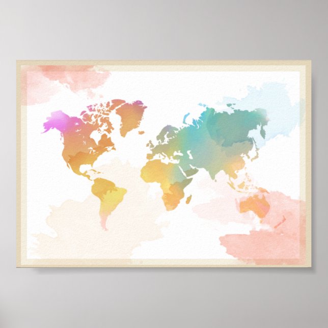 Watercolour World Map Poster (Front)
